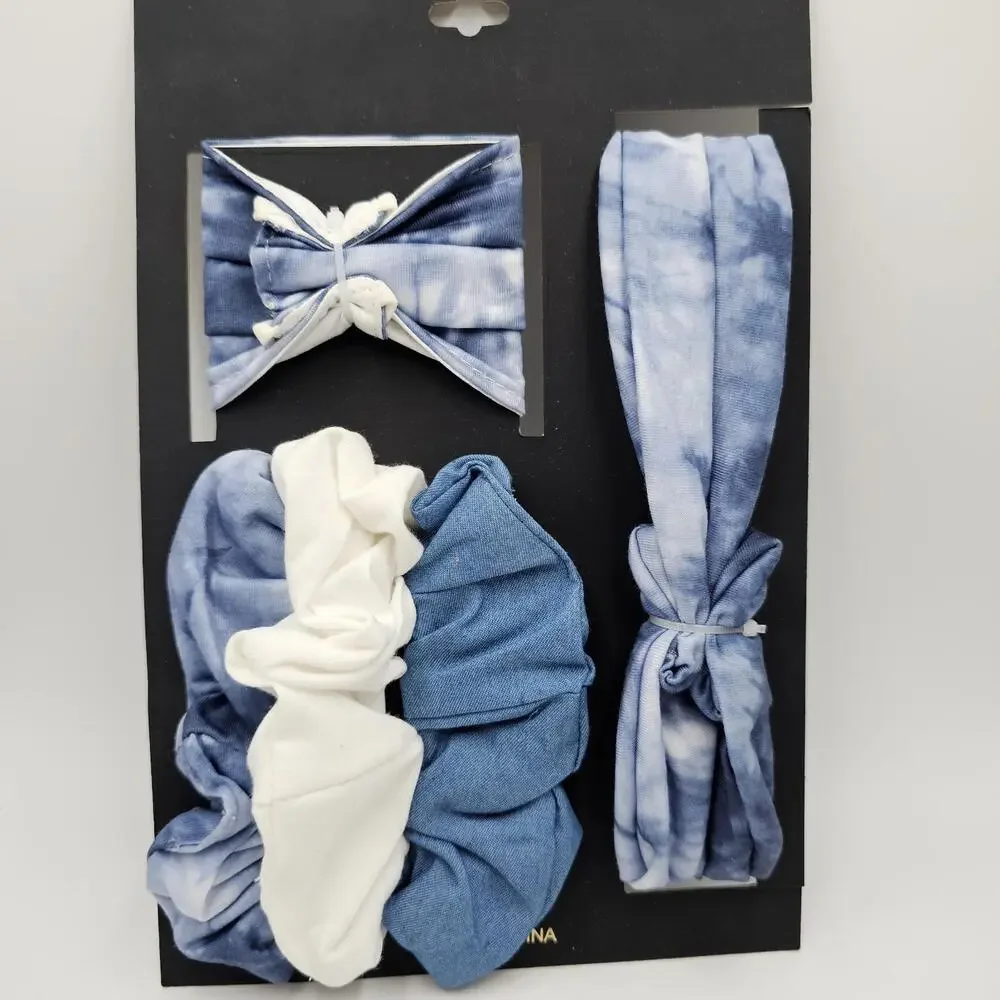 Noir 5 Piece Tye-Die Headband Scrunchies‎ And Mask